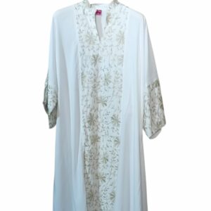 Abaya blanche légère avec motifs – Tenue femme simple et élégante