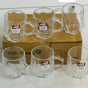 Lot de 6 Tasses en Verre Transparent "Deli Glass" - Mugs à Anse Design Facetté