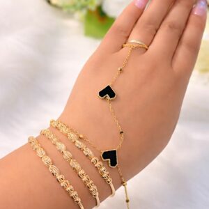 Ensemble Bracelet & Chaîne de Main Doré avec Motif Personnalisable - Bijoux Fantaisie Élégant